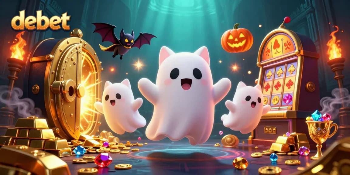 Join the ghost cat and bat companion in a debet-themed casino adventure filled with treasures.