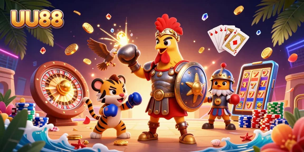 Engage with thrilling gaming dynamics at UU88, featuring a colosseum scene of unique 3D characters.