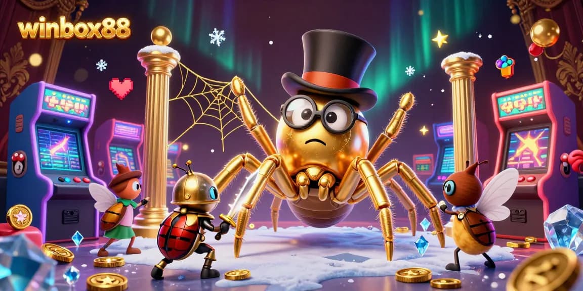 Experience winbox88 excitement with a 3D cartoon scene of gaming characters surrounded by vibrant casino elements.