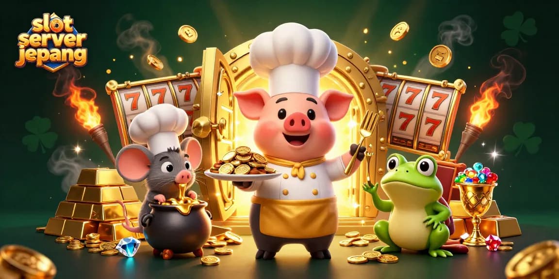 Experience thrilling wins with slot server jepang, featuring a vibrant scene of gold coins and jackpot reels.