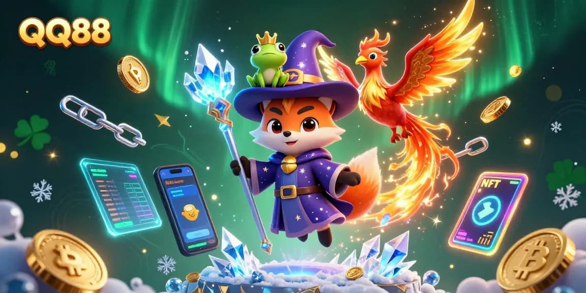 Engage in thrilling gameplay at QQ88, featuring a mystical wizard fox and crypto elements.