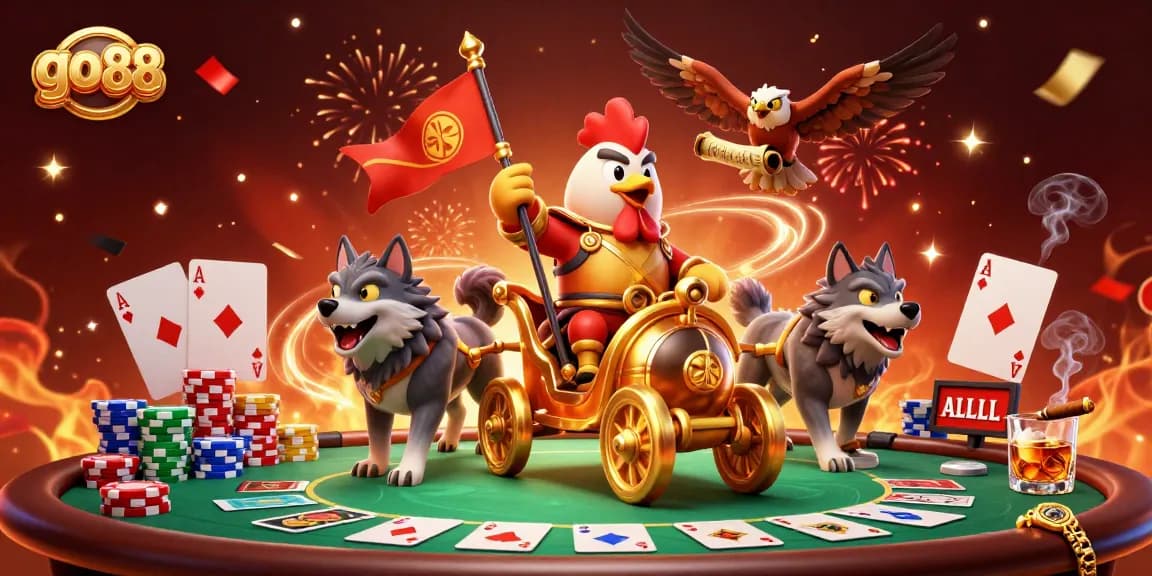 Bet on go 88 for a thrilling adventure featuring a rooster warlord and poker elements.