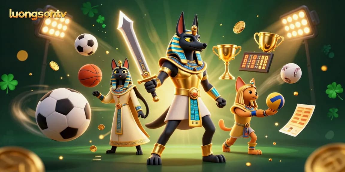 Experience the excitement of sports betting with luongsontv, featuring dynamic athletes and vibrant stadium elements.