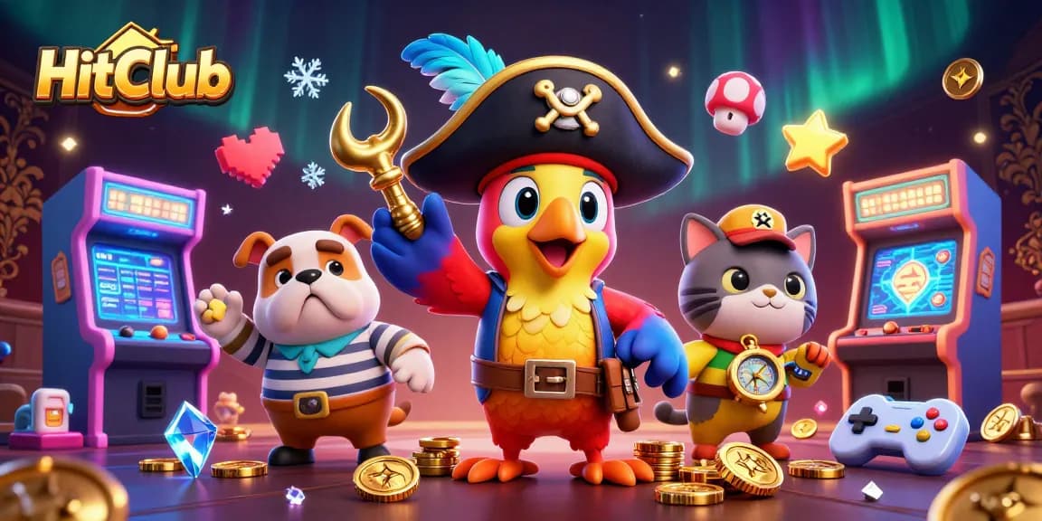 HitClub showcases exciting 3D animated pirate characters surrounded by vibrant casino game elements.