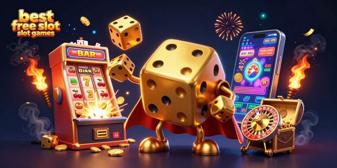 Experience the excitement of the best free slot games with a vibrant casino-themed illustration.