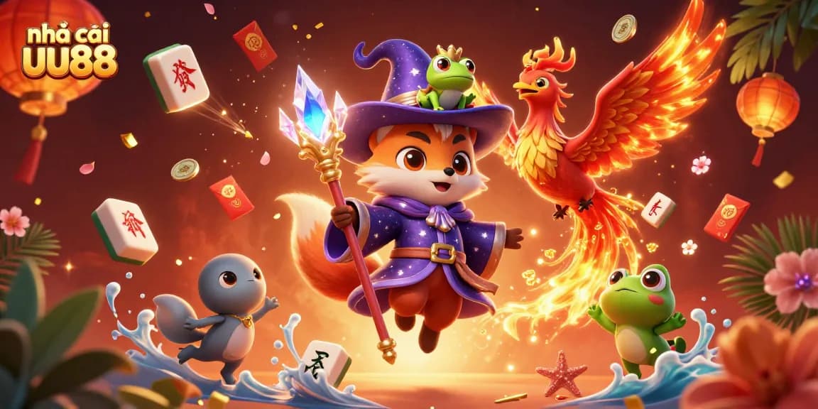 Engage with nhà cái uu88 in a vibrant casino-themed adventure featuring enchanting characters and festive elements.