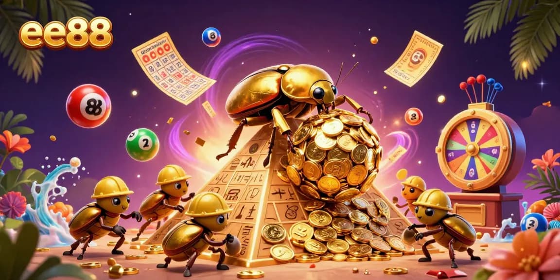 Engage with exciting lottery features at ee88, featuring vibrant colorful balls and dynamic casino elements.
