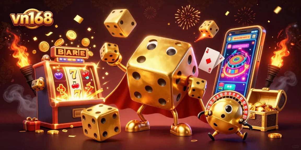 Experience the thrill of vn168 with vibrant casino action featuring golden dice and jackpot elements.