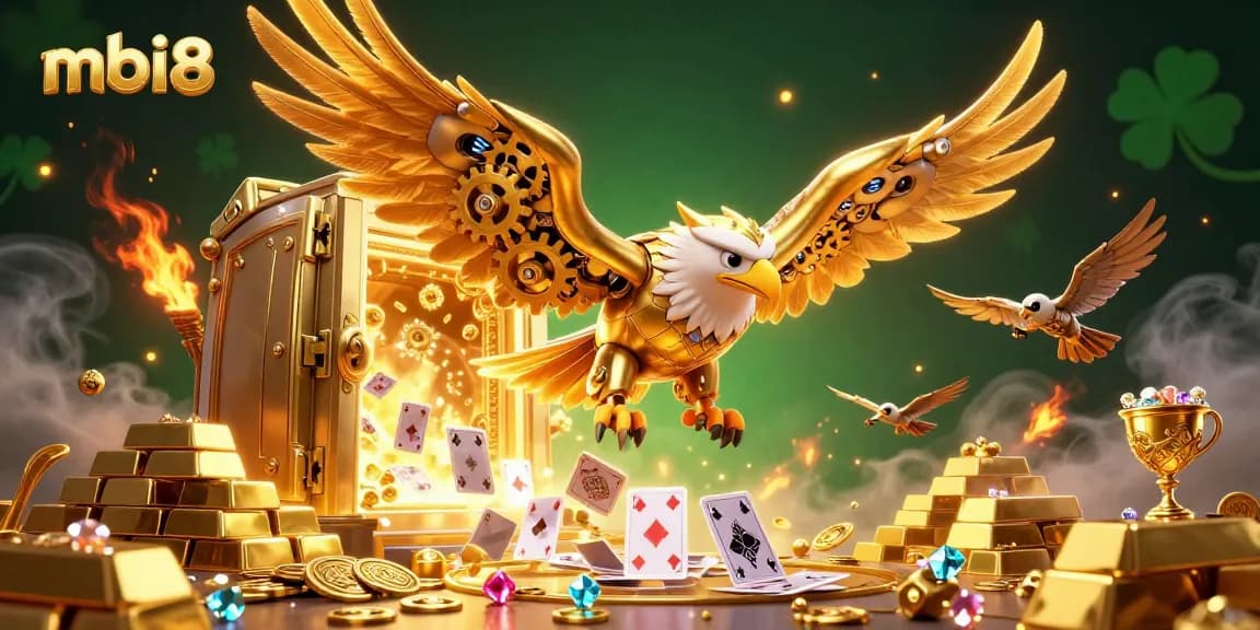 Experience thrilling gaming action at mbi8, featuring dynamic 3D scenes with treasures and playing cards.
