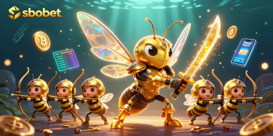 Bet on sbobet with this vibrant illustration of a samurai hornet and bee archers in an exciting gambling scene.