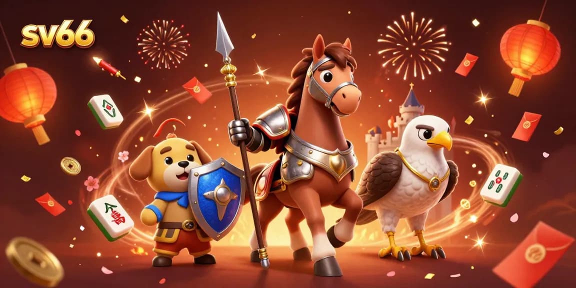 Spin and win at sv66 with immersive casino games featuring a knight, a puppy, and a falcon.