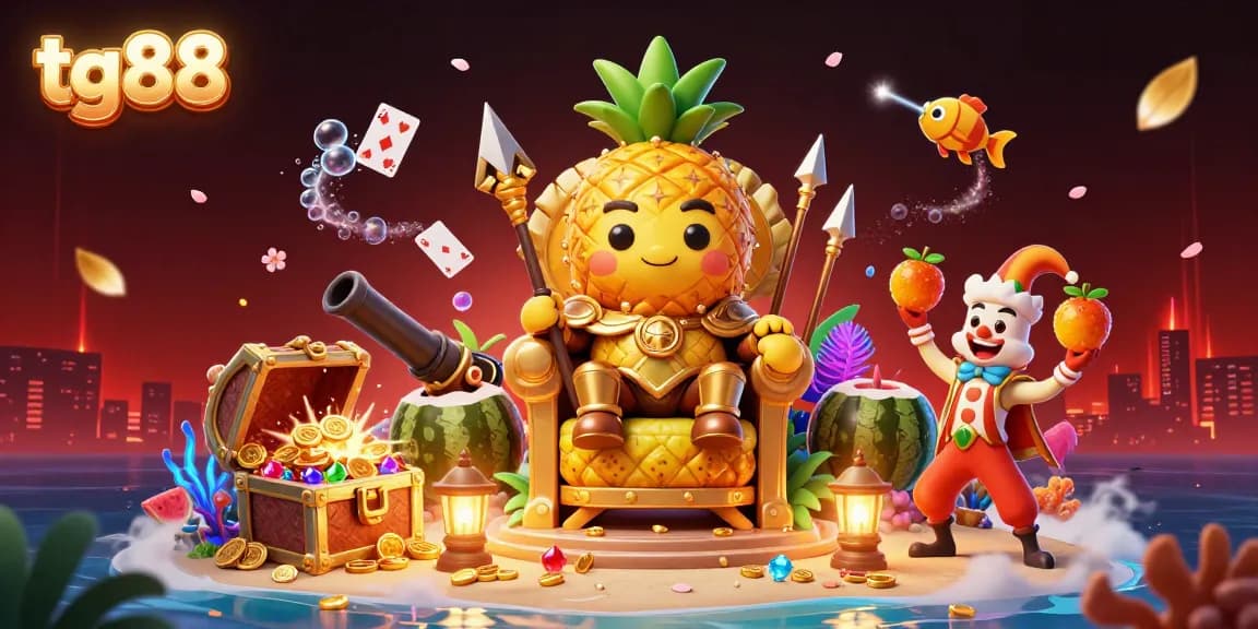 Tg88 engages players in an immersive casino world with a golden pineapple king and magical game elements.