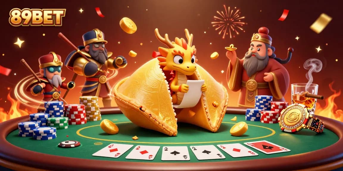 Engage in thrilling online gambling adventures with 89BET's dynamic casino illustration featuring exciting poker elements.