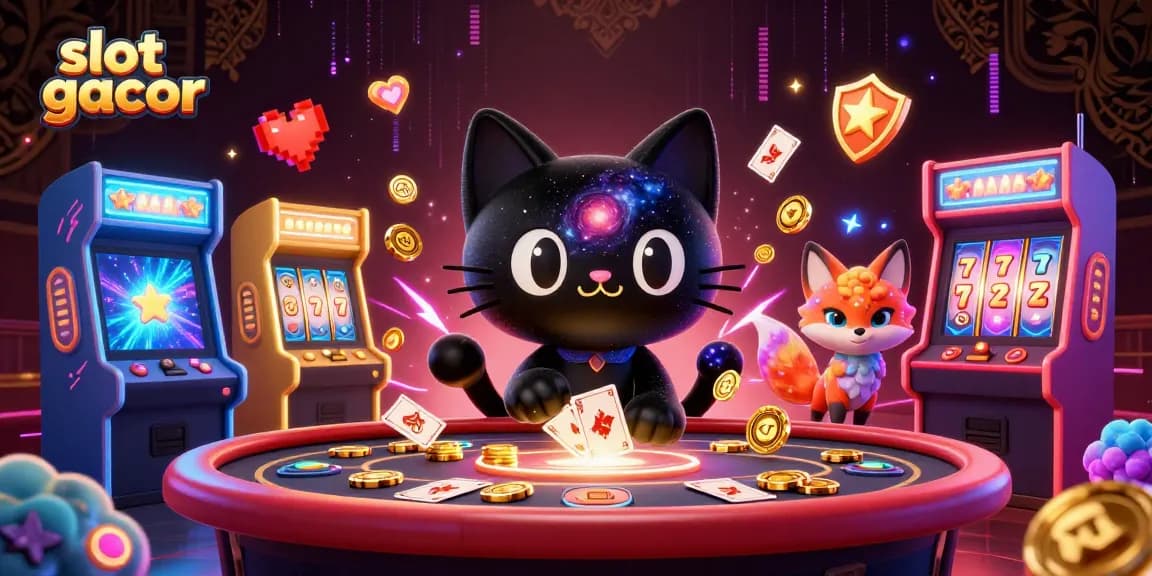 Engage in slot gacor thrills with a cosmic cat and fox at an arcade-style casino