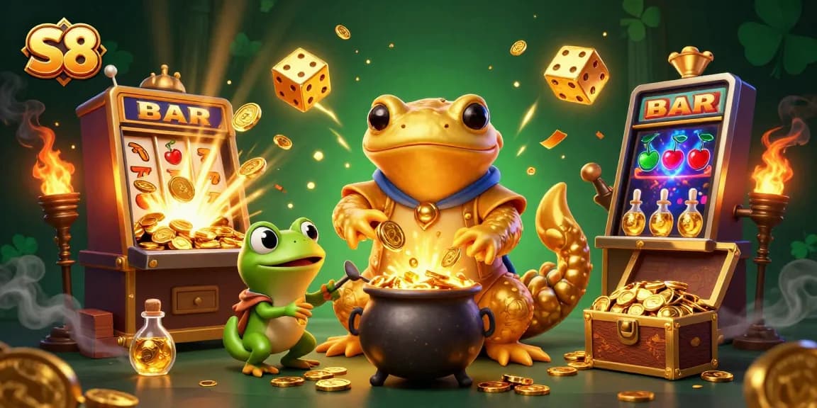 S8 players experience jackpot thrill with golden alchemist and vibrant casino elements.