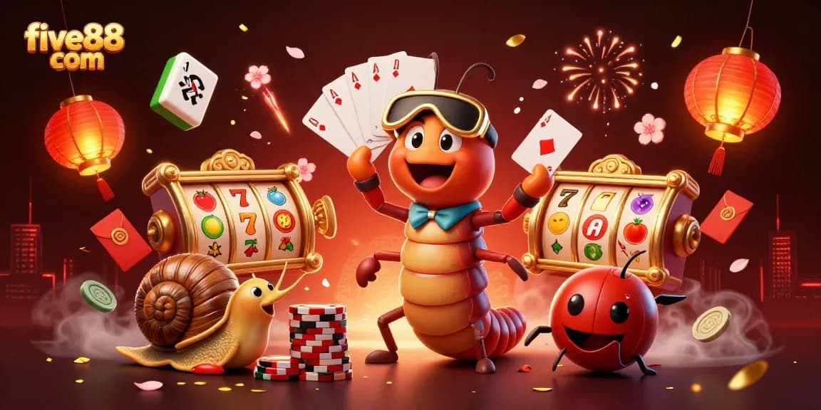 Experience excitement at five88 com with a colorful 3D casino scene featuring unique characters and vibrant game elements.