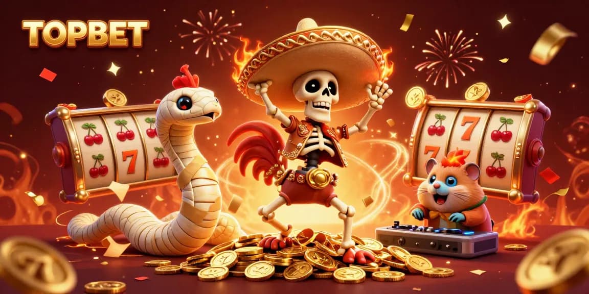 Experience the excitement of winning with TOPBET's lively 3D casino dance featuring jackpot reels and vibrant celebration.