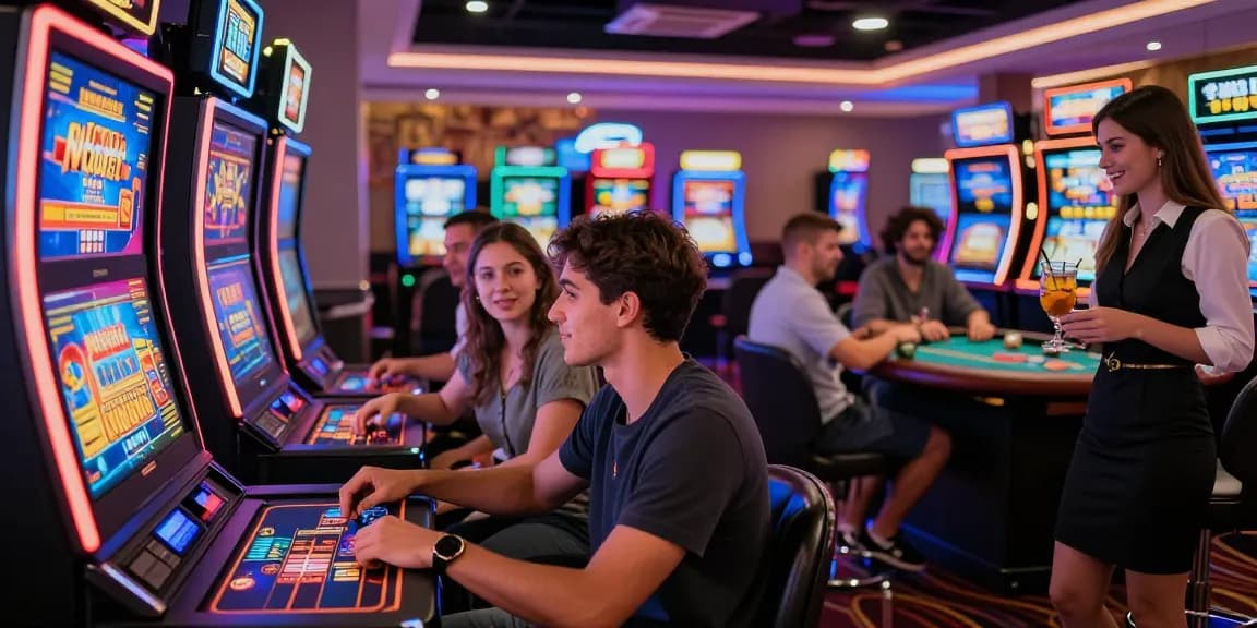 Exciting atmosphere of credit card casinos UK with diverse players enjoying vibrant gaming options and lively interactions.