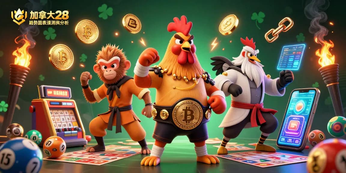 Engage in 加拿大 28 趨勢圖表預測與分析 with dynamic characters and lottery elements in a vibrant setting.