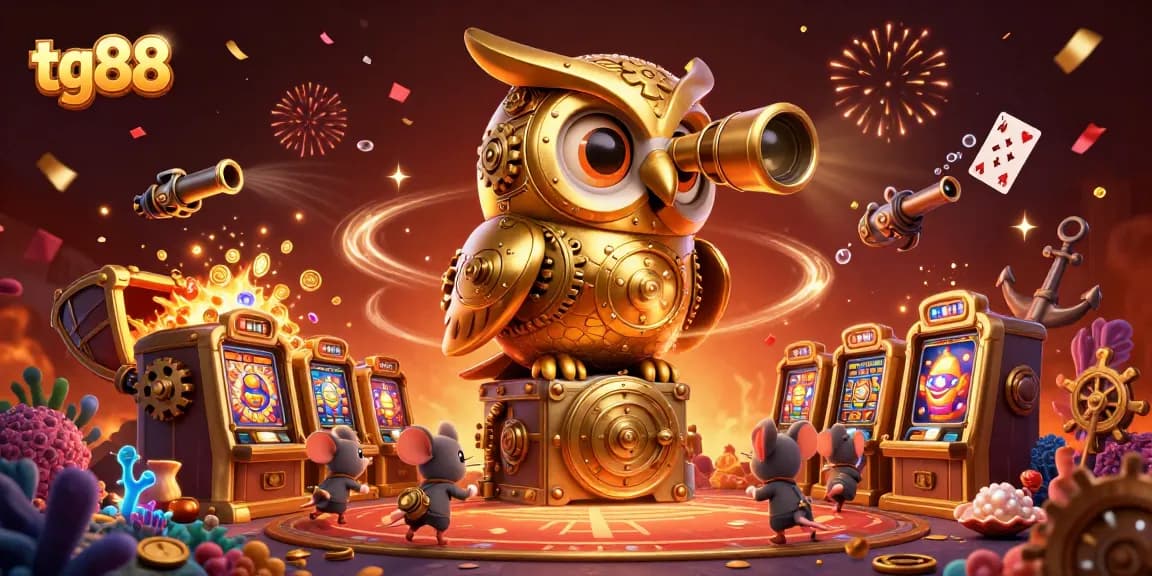 Experience the thrilling games at tg88 with a vibrant casino illustration featuring animated characters and dynamic elements.