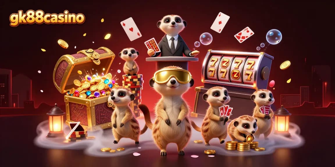 Experience thrilling gameplay at gk88casino with engaging meerkat characters and vibrant casino elements.