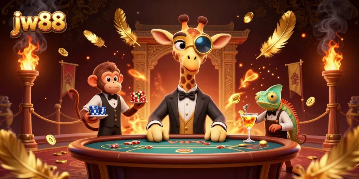 Experience thrilling gameplay with jw88 at a vibrant casino scene featuring unique characters.