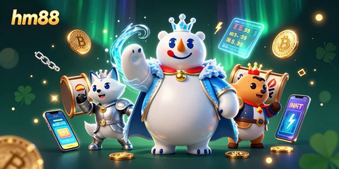 Experience thrilling jackpots with hm88 in a vibrant gambling fantasy featuring magical characters and crypto elements.