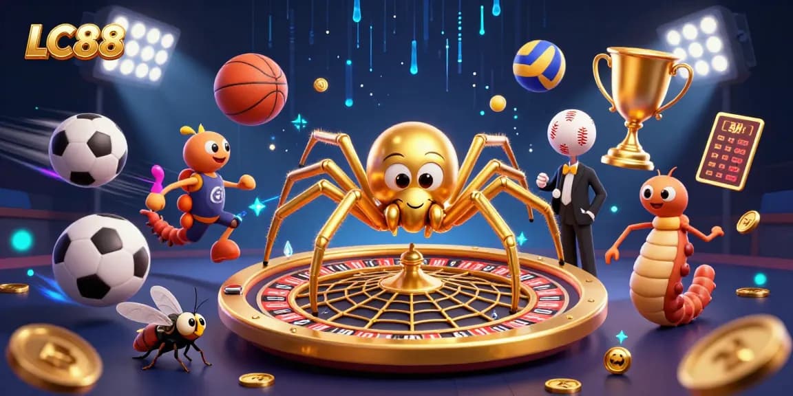 LC88 spins the roulette wheel while a nervous fly bets in a vibrant casino scene