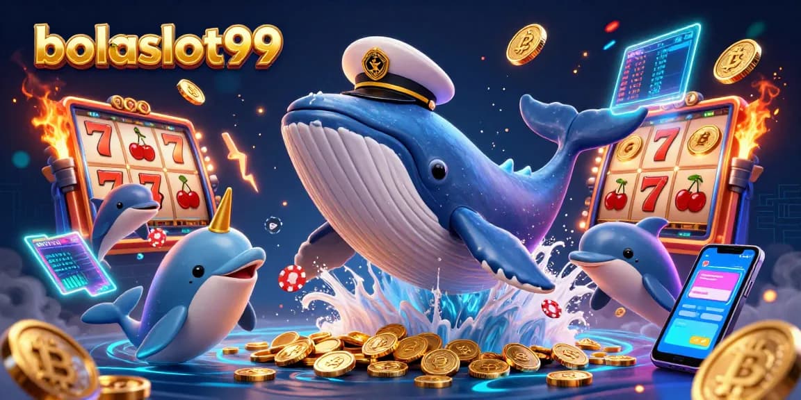 Engage with bolaslot99 for thrilling slot adventures featuring vibrant 3D whale and playful dolphins.