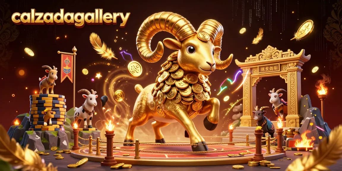 Experience thrilling action at calzadagallery with a golden ram symbolizing luck amidst vibrant casino elements.