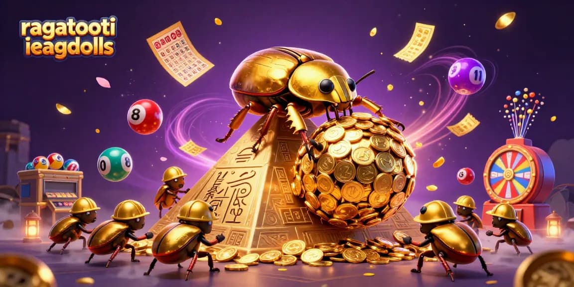 Experience excitement with ragatootieragdolls as the golden beetle rolls coins and lottery balls fly.