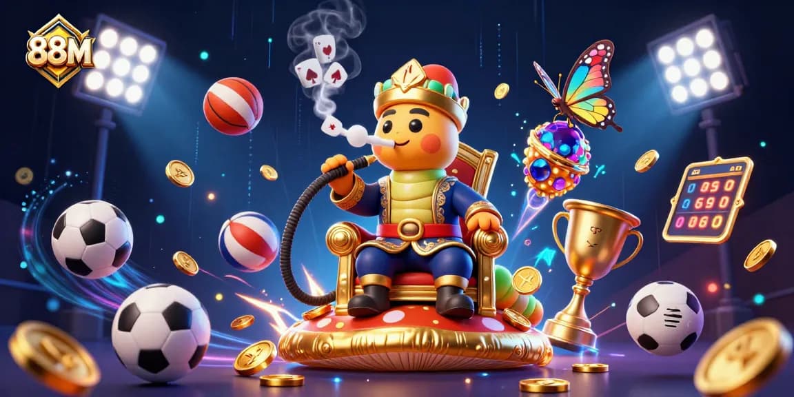 Experience thrilling gameplay with 88M, showcasing vibrant and dynamic casino elements in a cartoon scene.