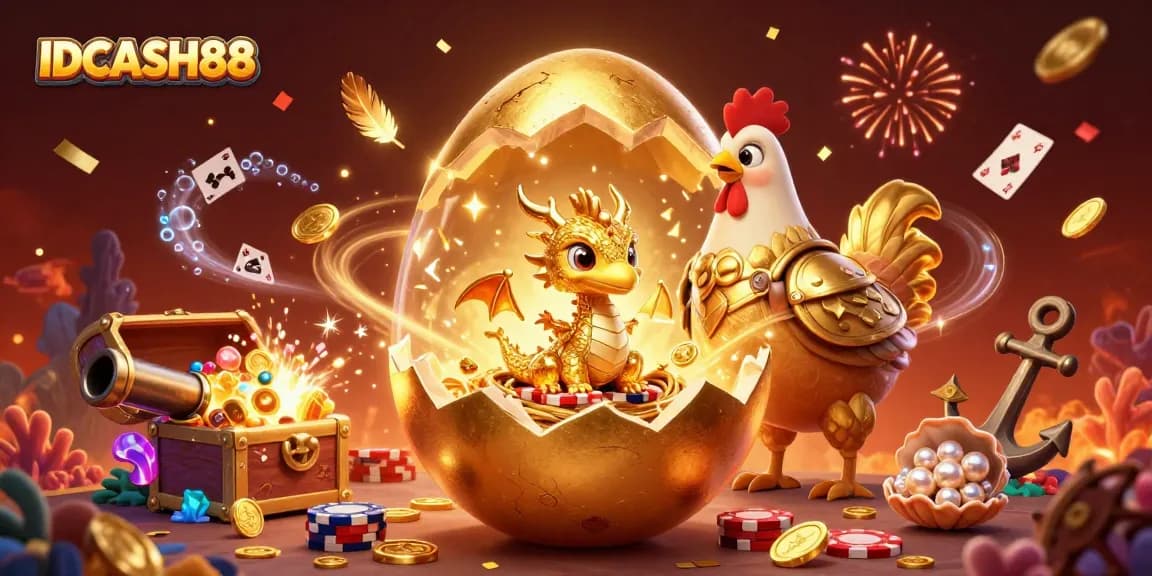 Join the thrill at IDCASH88's vibrant casino world with golden treasures and dynamic gameplay elements.