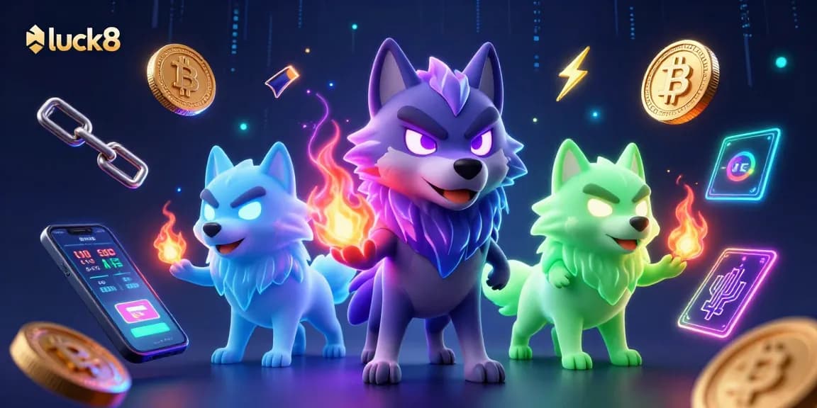 Experience luck8 at its finest with vibrant ghostly wolves and crypto elements in a thrilling gaming scene.
