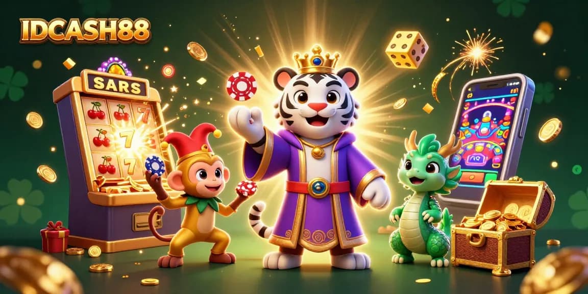Experience thrilling adventures with IDCASH88 in a vibrant, action-packed casino scene.