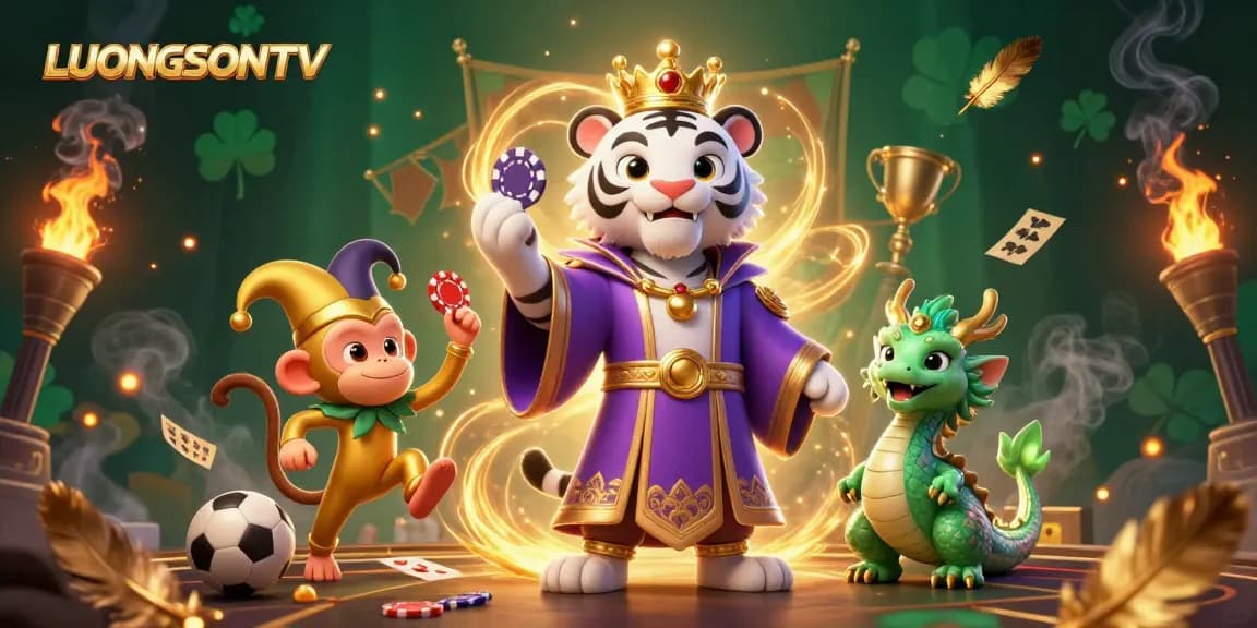Experience LUONGSONTV with vibrant casino characters, sports betting elements, and rich decorations.