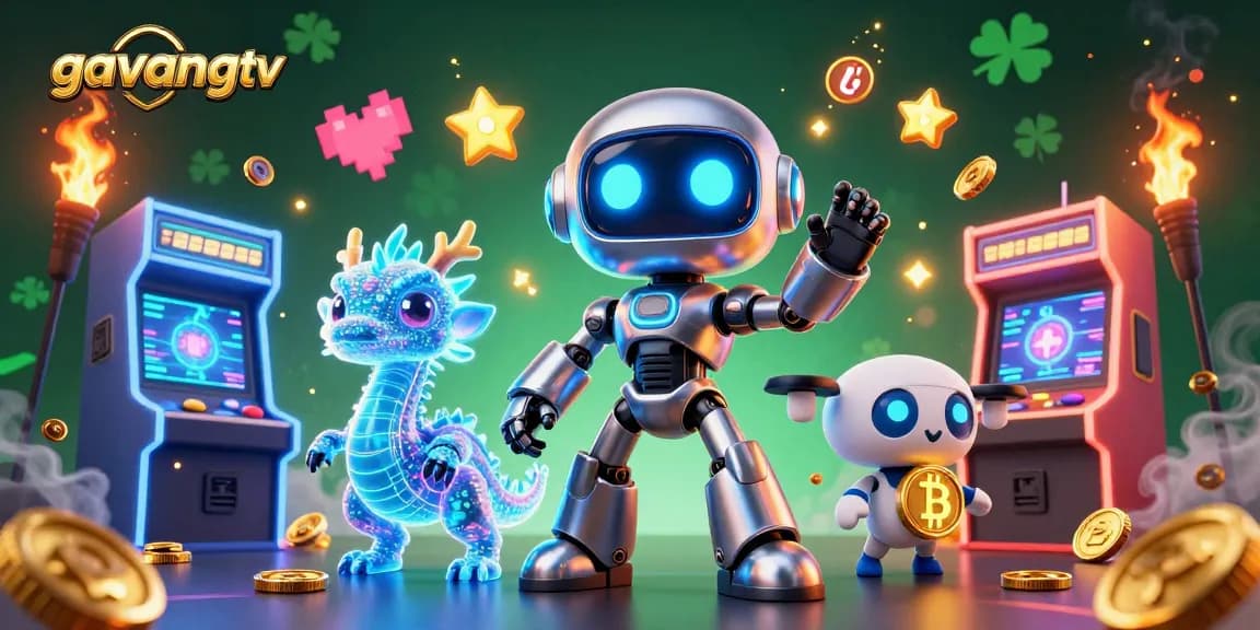 Experience the thrill of gambling with GavangTV, featuring vibrant gaming elements and captivating characters.