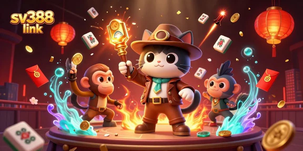 Experience the thrill of sv388 link as our cat explorer unveils a golden artifact in a lively cockfighting arena.