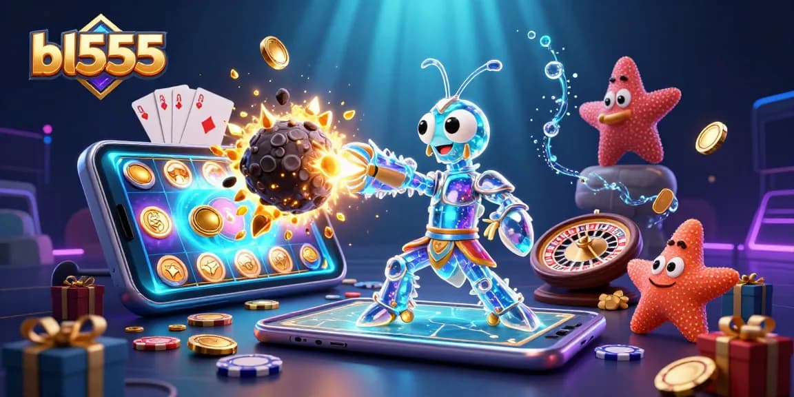 Experience thrilling gameplay at bl555 in this vibrant 3D casino scene filled with coins and games.