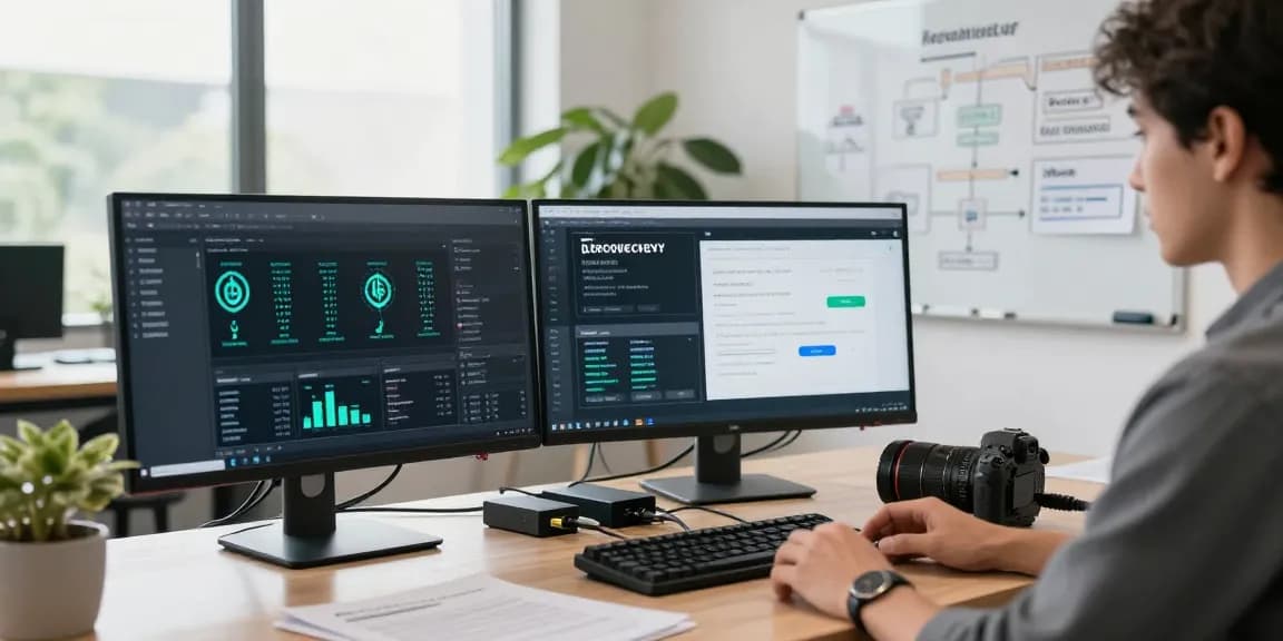 Recover lost crypto in a tech workspace with dual monitors and recovery tools.