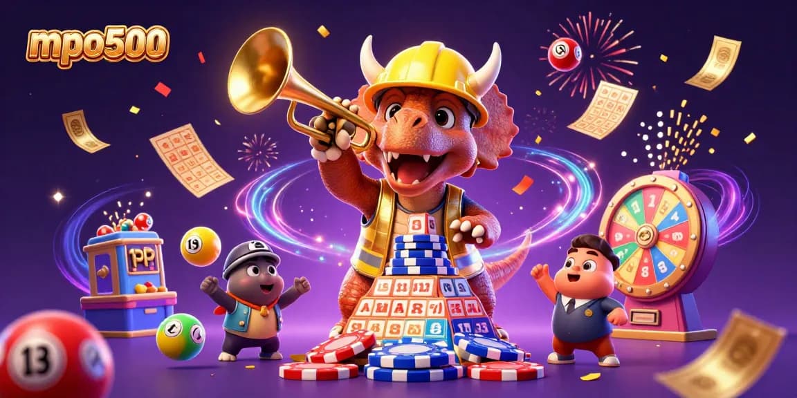 Engage with mpo500 while celebrating with a colorful blend of lottery elements and festive characters.