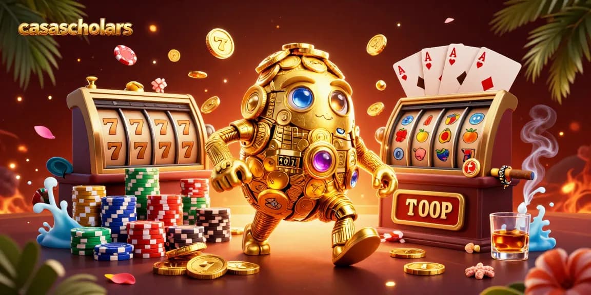 casascholars jackpot adventure with a golden golem and vibrant slot elements