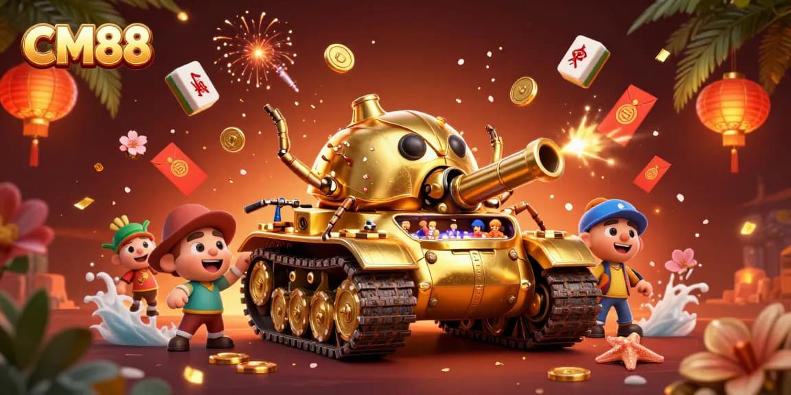 Engage with CM88's dynamic casino experience inside a golden beetle tank, filled with excitement.