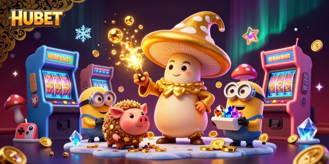 Engage in thrilling gaming adventures with HUBET, showcasing vibrant casino elements and dynamic characters in a magical scene.