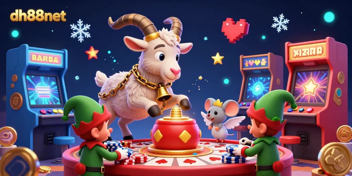 gamblers enjoy festive gaming at dh88net's vibrant casino featuring cartoon characters in a dynamic scene