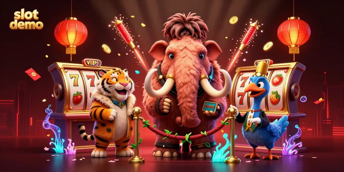 Slot demo menggambarkan bouncer mammoth kasino dan tamu VIP di pesta perjudian.