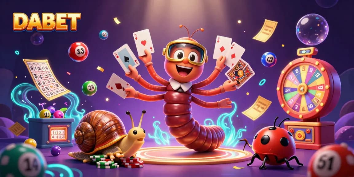 DABET transforms casino fun with vibrant characters and dynamic gaming elements in an exciting illustration.