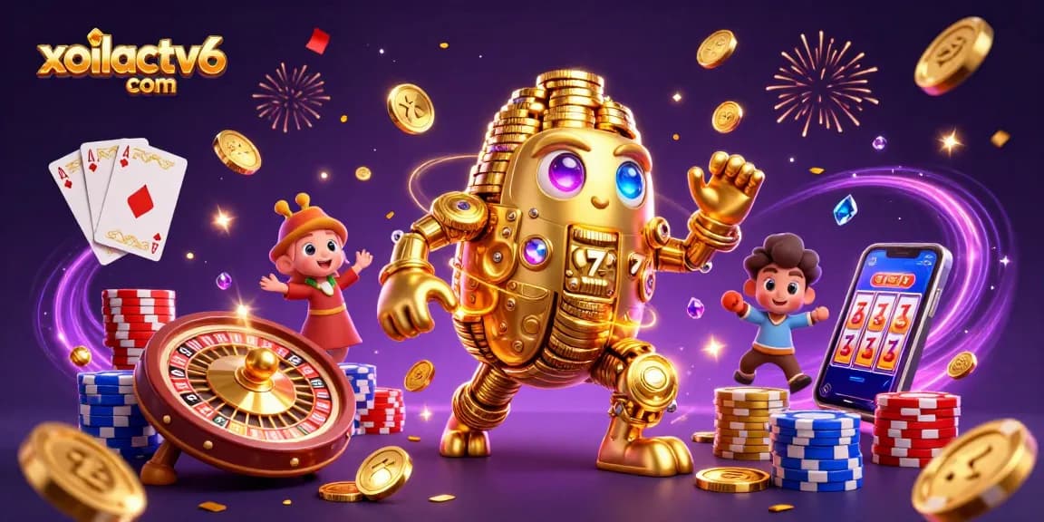 Experience captivating gameplay with xoilactv6 com featuring dynamic casino elements like golden coins and slot reels.