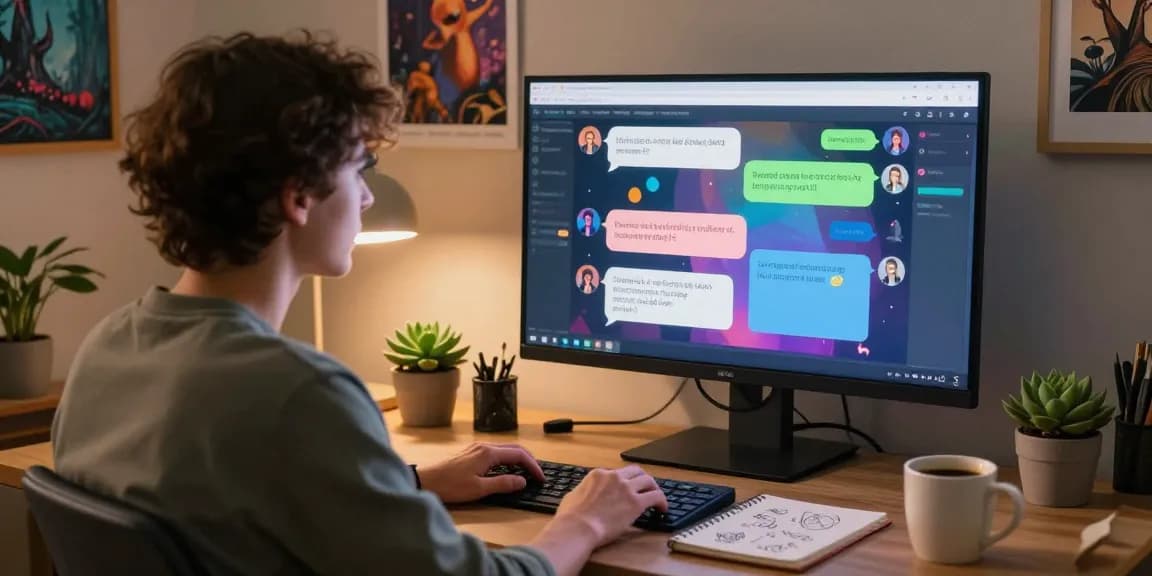 Interactive chat with character ai nsfw in an inviting home office setting showcasing personalized conversations and vibrant dialogue.