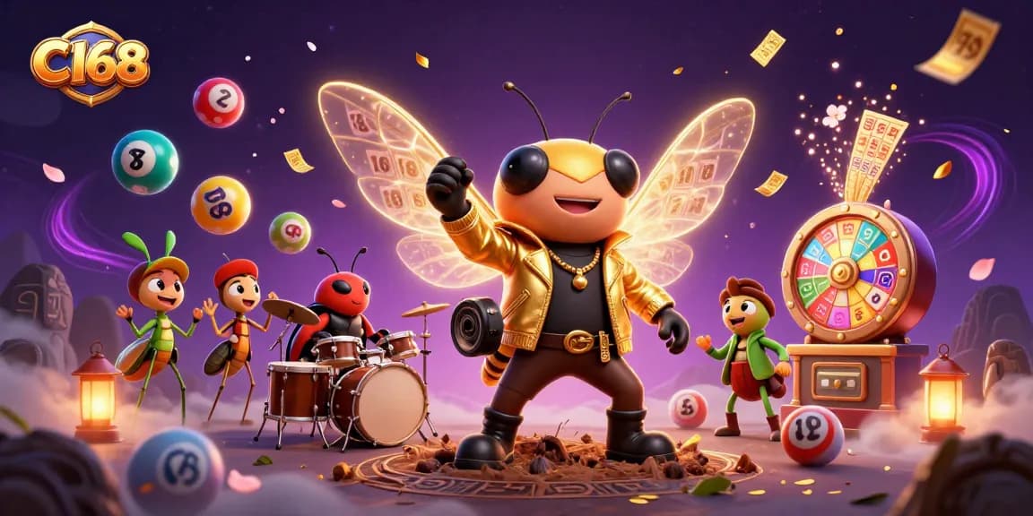 C168 engages players with vibrant lottery elements and dynamic 3D characters in a casino-themed scene.